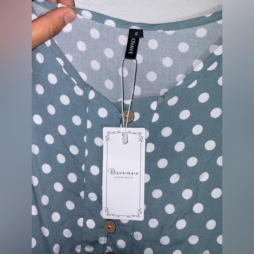 NWT BROVAVE Elegant Green Polka Dot Maxi Dress Size Small - Picture 5 of 8